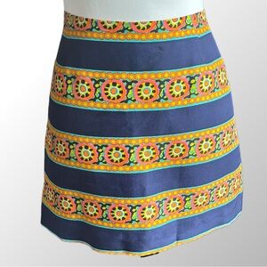 Trina Turk 100% Silk Navy/Yellow/Orange Print Mini Skirt in Size‎ 6